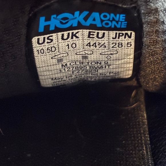 HOKA Men's Clifton 9 Road Running Shoes Black/White Men's 10.5D - Picture 8 of 8
